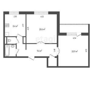 2-к квартира, вторичка, 61м2, 5/10 этаж