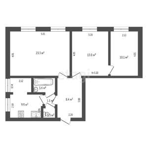 3-к квартира, вторичка, 71м2, 4/4 этаж