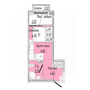 1-к квартира, строящийся дом, 20м2, 8/8 этаж