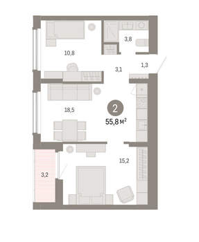 2-к квартира, вторичка, 56м2, 6/16 этаж