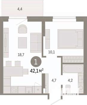 1-к квартира, вторичка, 42м2, 4/17 этаж