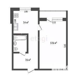 1-к квартира, вторичка, 36м2, 4/5 этаж