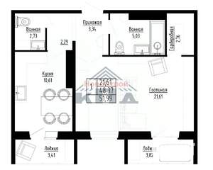 1-к квартира, строящийся дом, 52м2, 5/16 этаж