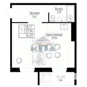 1-к квартира, строящийся дом, 35м2, 6/8 этаж