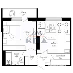 1-к квартира, строящийся дом, 51м2, 12/16 этаж
