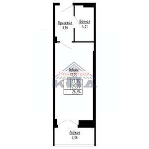 1-к квартира, строящийся дом, 27м2, 2/16 этаж