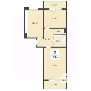 2-к квартира, строящийся дом, 55м2, 2/10 этаж