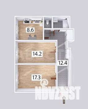 2-к квартира, вторичка, 59м2, 1/3 этаж