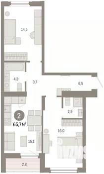 2-к квартира, вторичка, 66м2, 2/8 этаж