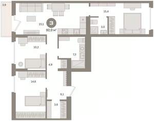3-к квартира, вторичка, 92м2, 3/8 этаж
