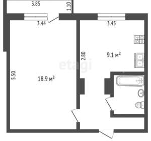 1-к квартира, вторичка, 40м2, 12/12 этаж