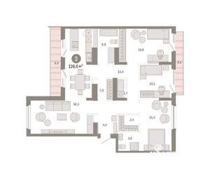 3-к квартира, вторичка, 127м2, 9/9 этаж