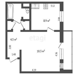 1-к квартира, вторичка, 39м2, 10/10 этаж