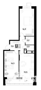 2-к квартира, вторичка, 64м2, 2/21 этаж