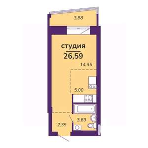 Студия квартира, вторичка, 27м2, 6/9 этаж