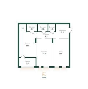 2-к квартира, сданный дом, 78м2, 6/8 этаж