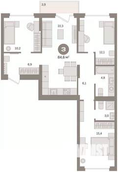 3-к квартира, вторичка, 85м2, 3/16 этаж