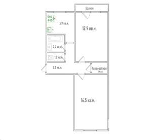 2-к квартира, вторичка, 47м2, 4/5 этаж