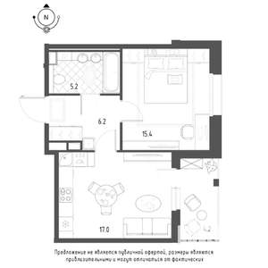1-к квартира, строящийся дом, 46м2, 2/9 этаж
