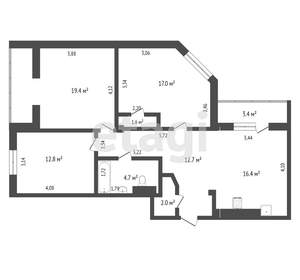 3-к квартира, вторичка, 81м2, 8/16 этаж