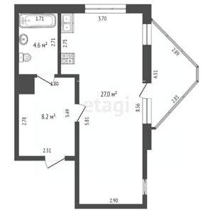 Студия квартира, вторичка, 45м2, 3/7 этаж