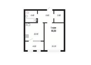1-к квартира, строящийся дом, 46м2, 11/14 этаж