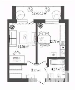 1-к квартира, строящийся дом, 45м2, 3/16 этаж