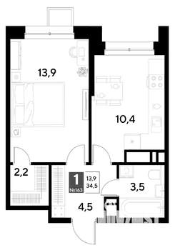 1-к квартира, строящийся дом, 35м2, 14/21 этаж