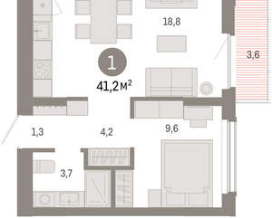 1-к квартира, вторичка, 41м2, 4/16 этаж