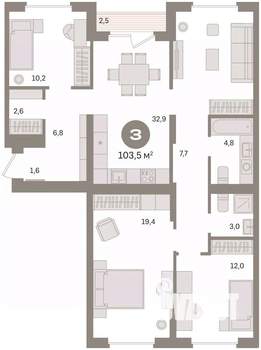 3-к квартира, вторичка, 103м2, 8/16 этаж