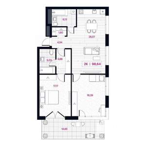 2-к квартира, строящийся дом, 99м2, 2/15 этаж