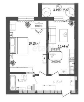 1-к квартира, строящийся дом, 47м2, 4/16 этаж