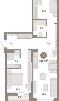 2-к квартира, вторичка, 68м2, 2/9 этаж