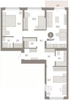 3-к квартира, вторичка, 89м2, 5/16 этаж