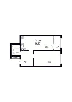 1-к квартира, строящийся дом, 51м2, 22/22 этаж
