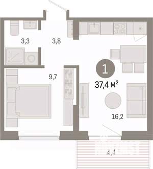 1-к квартира, вторичка, 37м2, 4/17 этаж