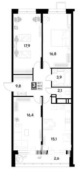 3-к квартира, строящийся дом, 85м2, 4/21 этаж