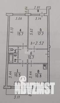 3-к квартира, вторичка, 69м2, 5/5 этаж