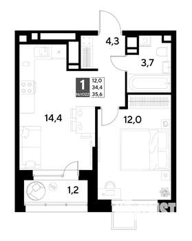 1-к квартира, вторичка, 36м2, 18/21 этаж