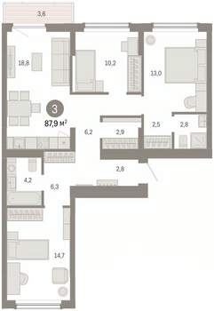 3-к квартира, вторичка, 88м2, 4/16 этаж