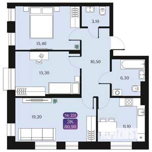 3-к квартира, строящийся дом, 81м2, 6/9 этаж