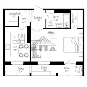 1-к квартира, строящийся дом, 53м2, 4/16 этаж