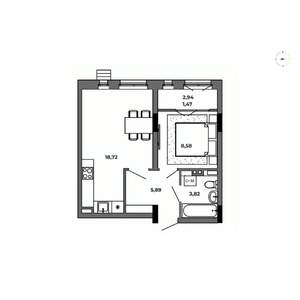 1-к квартира, строящийся дом, 38м2, 2/8 этаж