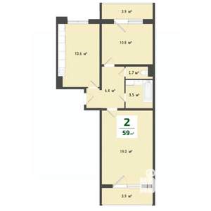 2-к квартира, вторичка, 55м2, 8/10 этаж