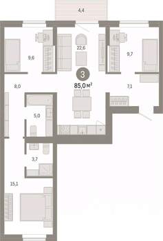 3-к квартира, вторичка, 85м2, 5/17 этаж