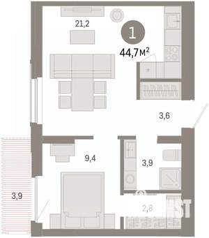 1-к квартира, вторичка, 45м2, 7/16 этаж