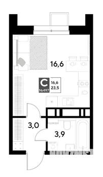 Студия квартира, строящийся дом, 24м2, 8/21 этаж