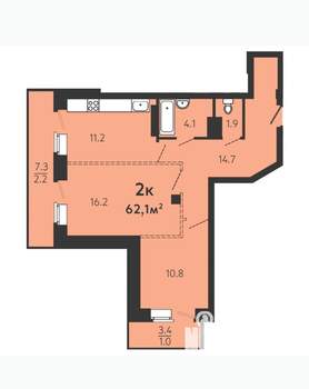 2-к квартира, вторичка, 62м2, 3/17 этаж