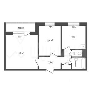 2-к квартира, вторичка, 51м2, 9/9 этаж