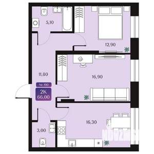 2-к квартира, вторичка, 66м2, 5/9 этаж